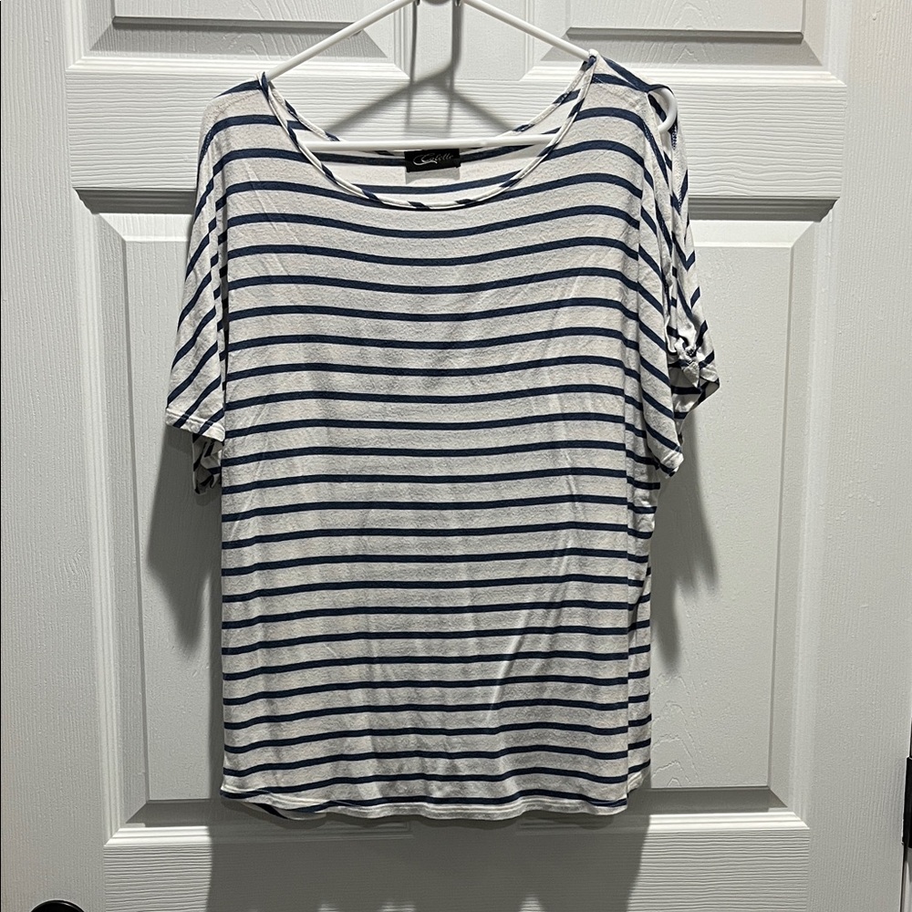Colette Open Sleeve Top in Blue and White Stripes